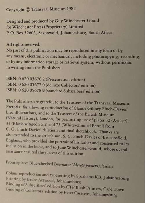 The Birds of Southern Africa. (Limited Ed, 490 of 3026)
