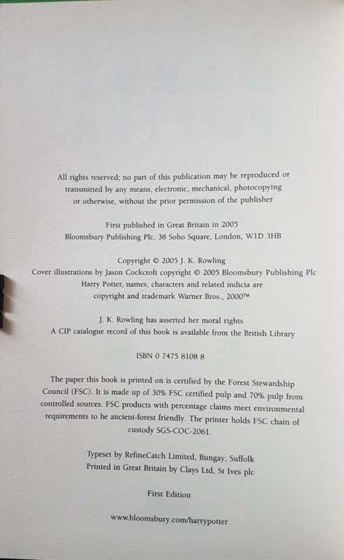Harry Potter and the Half-Blood Prince. First, Error Ed.