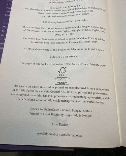 Harry Potter and the Deathly Hallows: - J.K. Rowling: - 1st Edition