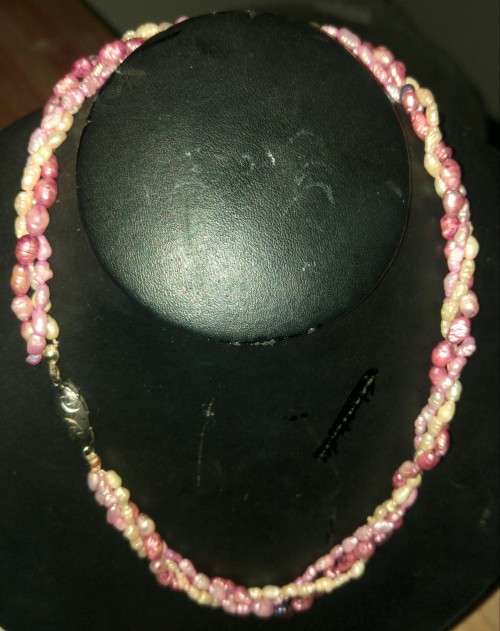 Vintage Lilac/Pink Tones Freshwater Rice Pearl Choker Necklace