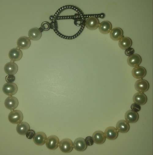 Genuine Pearl Bracelet with Silver Toggle Clasp and Links