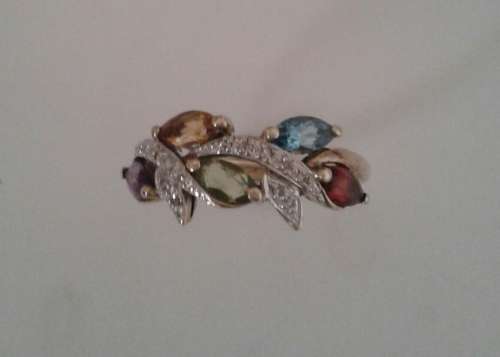 Vintage 9ct Yellow Gold Multi Gemstone Ring with Diamond Chips