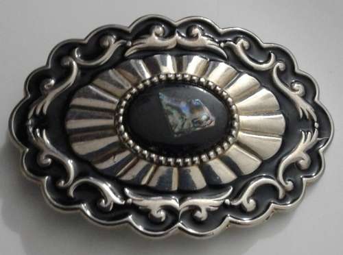 Silver Tone Belt Buckle with MOP Inlay
