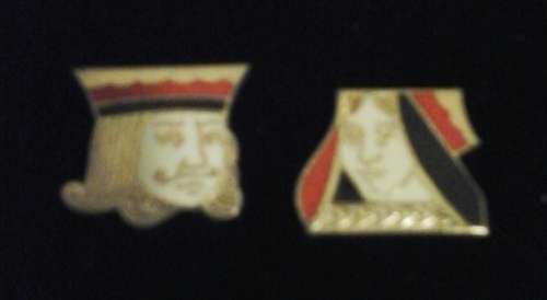 Vintage Gold-Tone Metal Patent No. Signed King & Queen Enamel Cufflinks