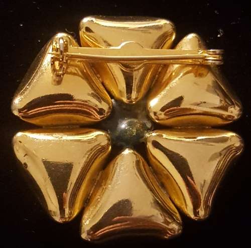 Vintage Gold-Tone Brooch with Luminous Natural Green Crystal-like Stones