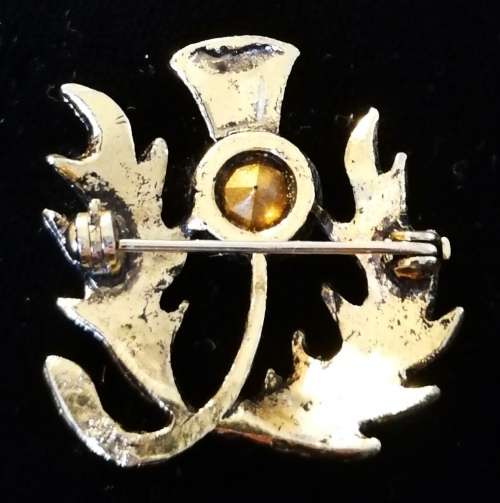 Vintage Gold Tone Thistle Brooch with Orange Glass Stone
