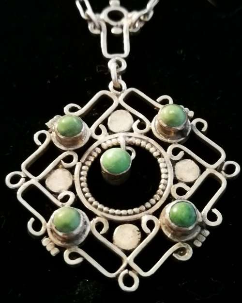Rare Antique Sterling Silver WHH .925 Signed Arts & Craft Choker Necklace with Jade Pendant