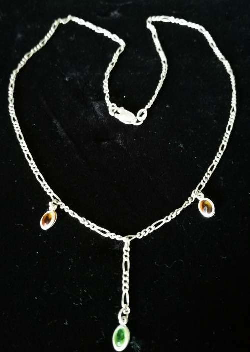 Sterling Silver 925 Italy Stamped Chain with 3 Dangling Drops 5.2grams