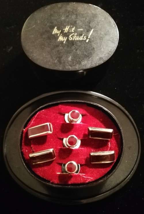 Stratton Cufflinks and Shirt Studs with Garnet? Red Stone Inlay