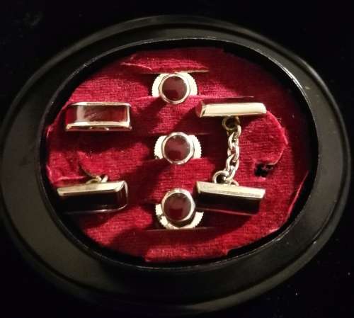 Stratton Cufflinks and Shirt Studs with Garnet? Red Stone Inlay