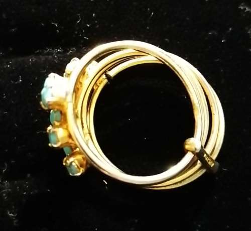 Gold Tone Austria Stamped Multi Band Ring with Turquoise Colour Stones