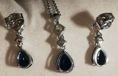 Sterling Silver Blue and Zirconia Stones Earring and Pendant with Chain Set