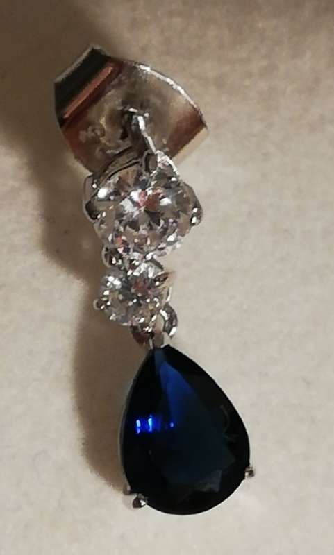 Sterling Silver Blue and Zirconia Stones Earring and Pendant with Chain Set