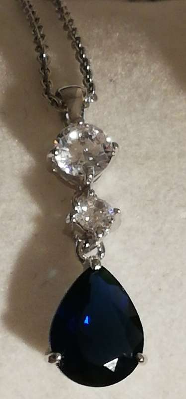 Sterling Silver Blue and Zirconia Stones Earring and Pendant with Chain Set