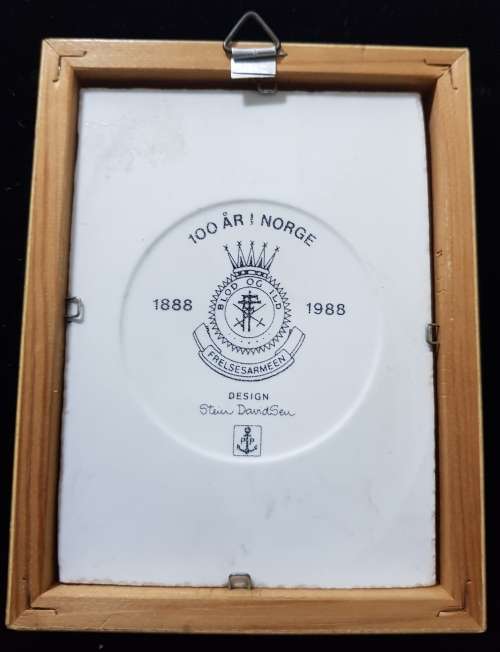 Porsgrund Framed Art Tile Norway Signed Stein Davidsen 100 Years Salvation Army 1988