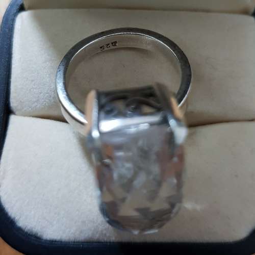 Sterling Silver Ring with Large Faceted Quartz Stone