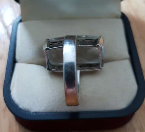 Sterling Silver Ring with Large Faceted Quartz Stone