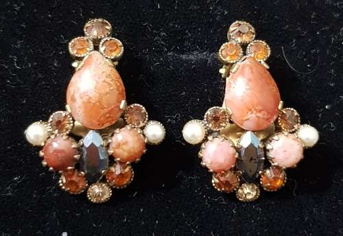 Vintage Made Austria Multi Stone Clip On Earrings