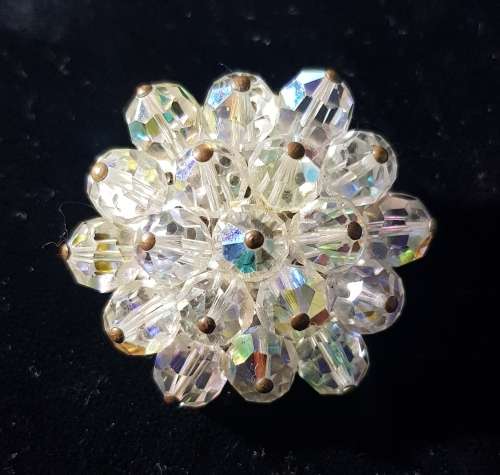 Vintage Brooch with Crystal Glass Beads