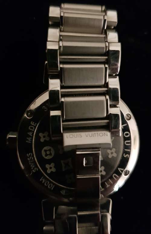 Louis Vuitton Tambour Mother of Pearl Shell Face with Stones Woman's Stainless Steel Watch