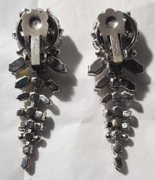 Vintage Magnificent Coro Signed Large Clip On Earrings with Aurora Borealis Stones