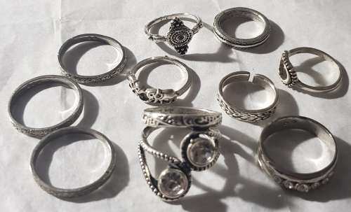 Boho Silver Tone Rings Set of 10