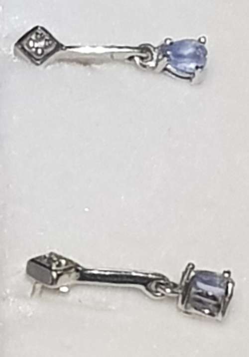 9ct White Gold Tanzanite Bar Drop Earrings