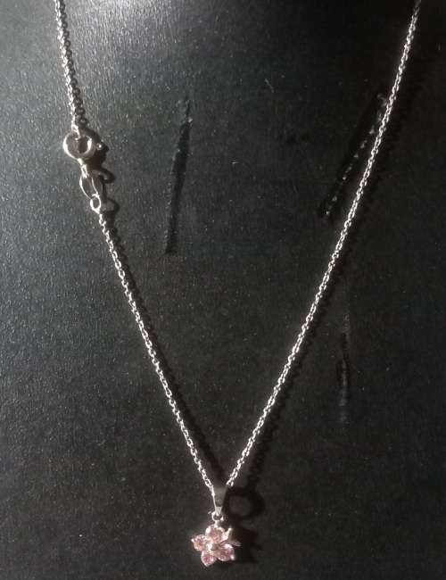 Sterling Silver 925 Chain and Dainty Pendant with Pink Stones