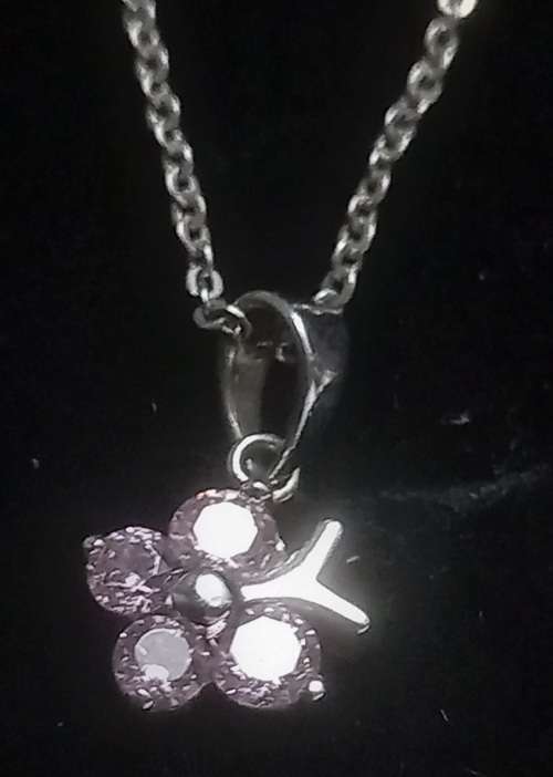 Sterling Silver 925 Chain and Dainty Pendant with Pink Stones