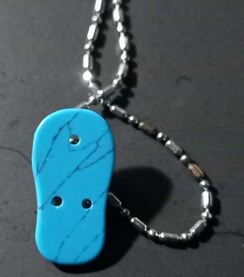 925 Stamped Silver Fine Chain with Small Turquoise Sandal Pendant