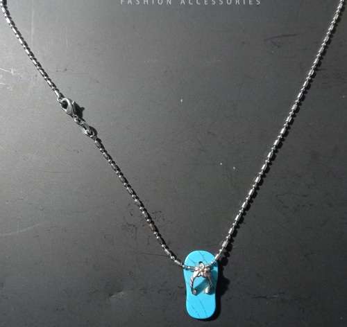 925 Stamped Silver Fine Chain with Small Turquoise Sandal Pendant