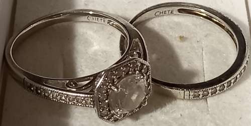 Chete Sterling Silver 925 Halo Wedding Set with Cubic Zirconia Stones
