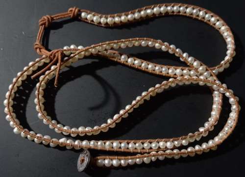 Trendy Victoria Emerson Wrap Bracelet Freshwater Pearls and Leather Cord