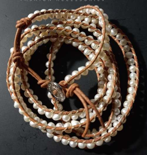 Trendy Victoria Emerson Wrap Bracelet Freshwater Pearls and Leather Cord