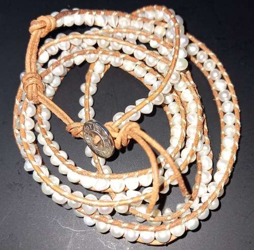 Trendy Victoria Emerson Wrap Bracelet Freshwater Pearls and Leather Cord
