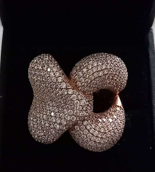 Sterling Silver Rose Gold Plated Spectacular Chunky Ring Studded with Cubic Zirconias 15.7grams