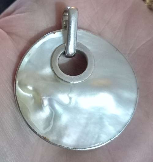 Vintage Lovely Large Sterling Silver and Mother of Pearl Unique Pendant