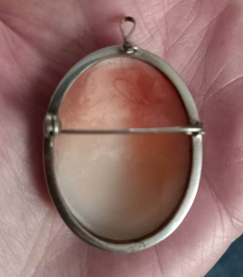 Vintage Silver 800 Shell Cameo Brooch and Pendant