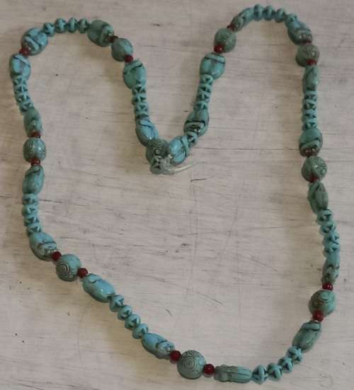 Vintage Egyptian Revival Scarab Turquoise Clay Beads Necklace
