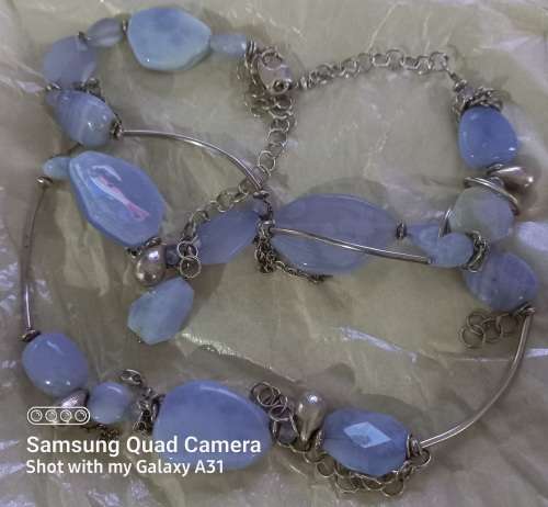 Beautiful Kirsten Goss Sterling Silver and Blue Lace Agate Chunky Charm Necklace