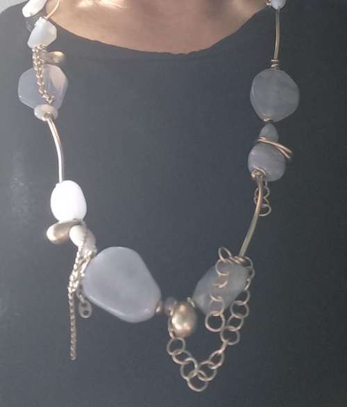 Beautiful Kirsten Goss Sterling Silver and Blue Lace Agate Chunky Charm Necklace