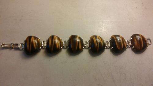 Vintage Designer WWL Sterling Silver & Tiger Eye Bracelet