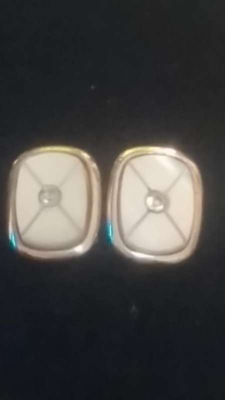 Vintage Gold-Tone Cufflinks with Mother-of-Pearl and Clear Stones