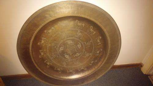 Vintage Large Eastern Tin Metal Trays with Animal Etchings