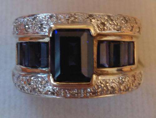 9ct Gold Ring Encrusted with Blue Sapphires and Diamond Chips