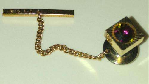 Vintage England Stamped Gold Tone Tie Tac/Lapel Pin with Colour Stone