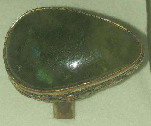 Handmade Silver Metal & Copper Ring with Huge Tear Drop Labradorite