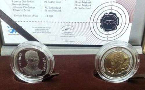 NELSON MANDELA COMMEMORATIVE R5 SET - 2000 Proof Like & 2008 Lazerfrosted - MINT SEALED
