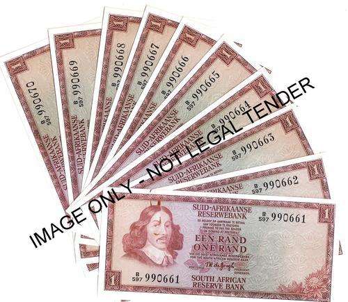 10 x TW de Jongh R1 Third Issue Uncirculated in Sequence ** Bid per Lot**For YWC305 Only