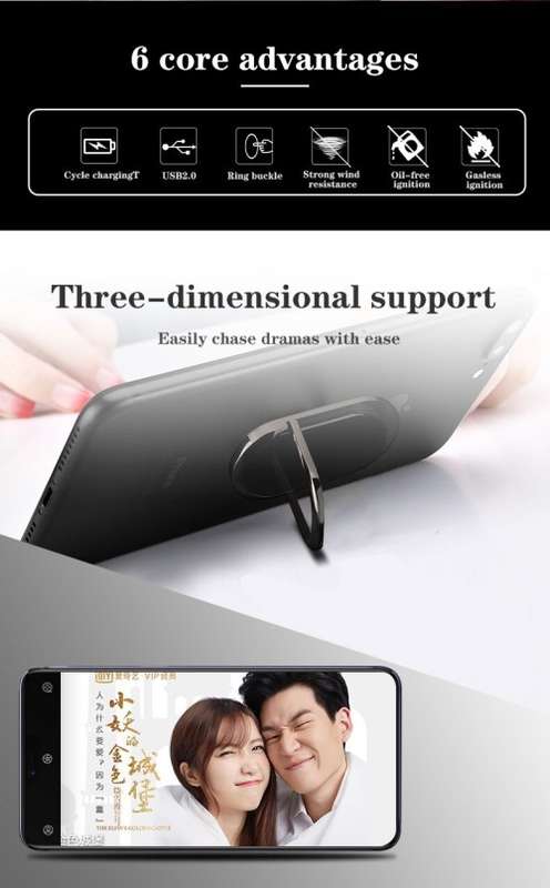 Mobile Phone Ring Bracket Sigarette Lighter - Black